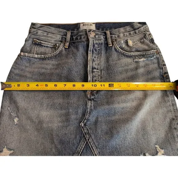 AGOLDE Distressed Denim Mini Skirt Raw Hem Y2K High Rise Festival Size 27 - Picture 4 of 9